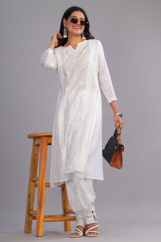 Zahira Chikankari Chanderi Kurta