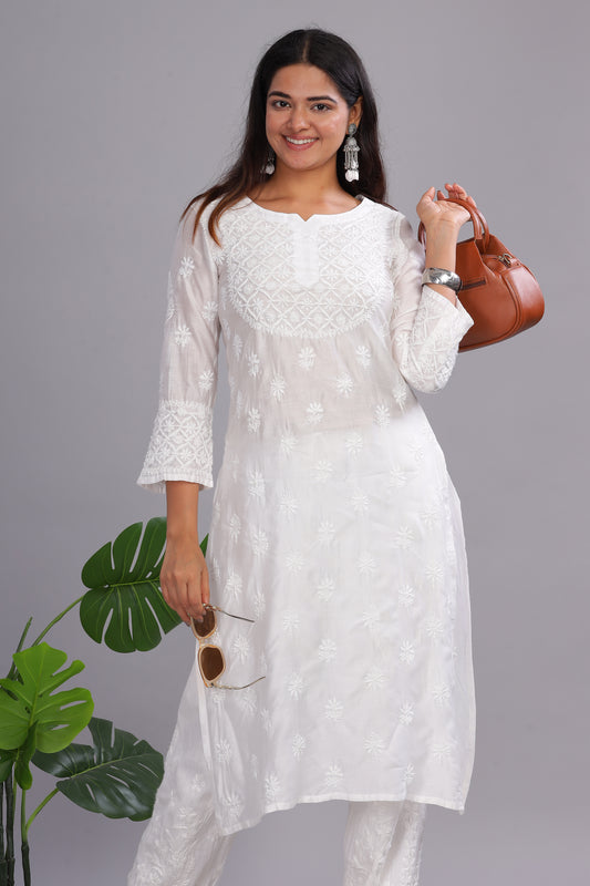 Ruksaar Chikankari Chanderi Kurta