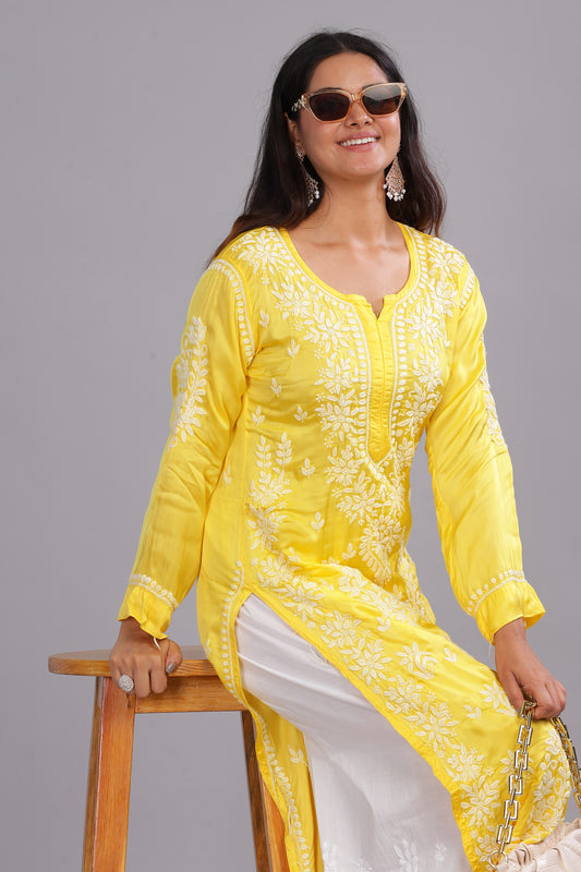 Naaz Chikankari Modal Satin Kurta