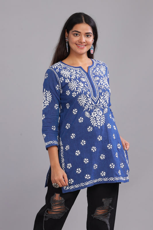 Gulnar Chikankari Katha Cotton Top