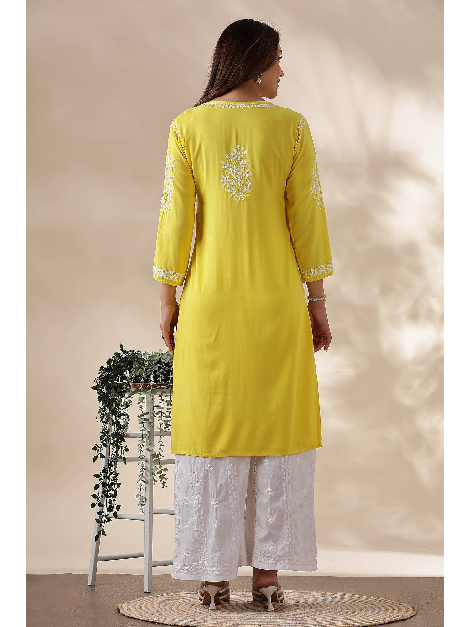 Chikankari Cotton Yellow Kurta