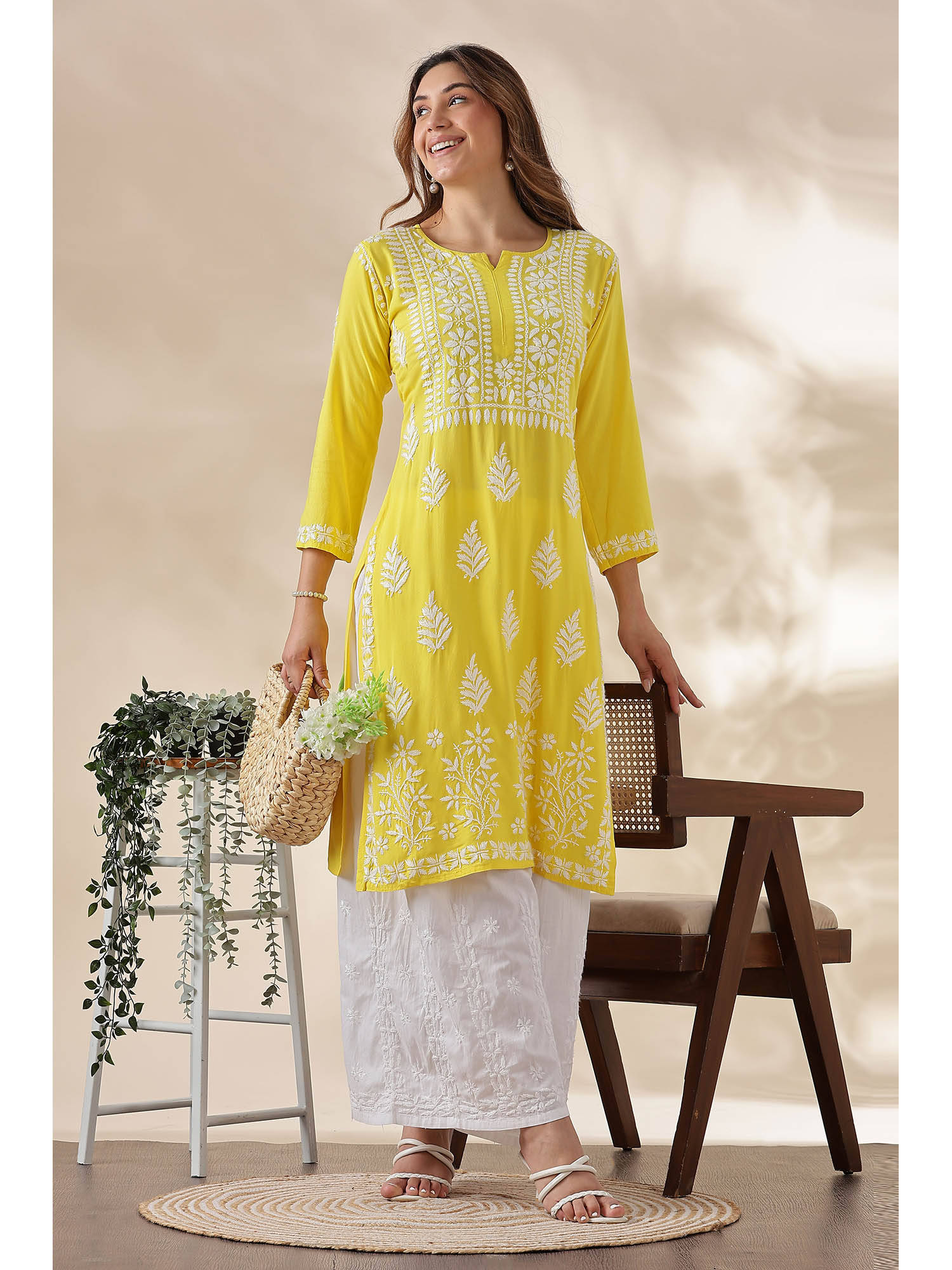 Chikankari Cotton Yellow Kurta
