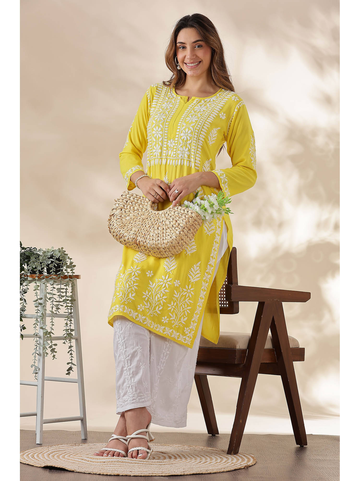 Chikankari Cotton Yellow Kurta