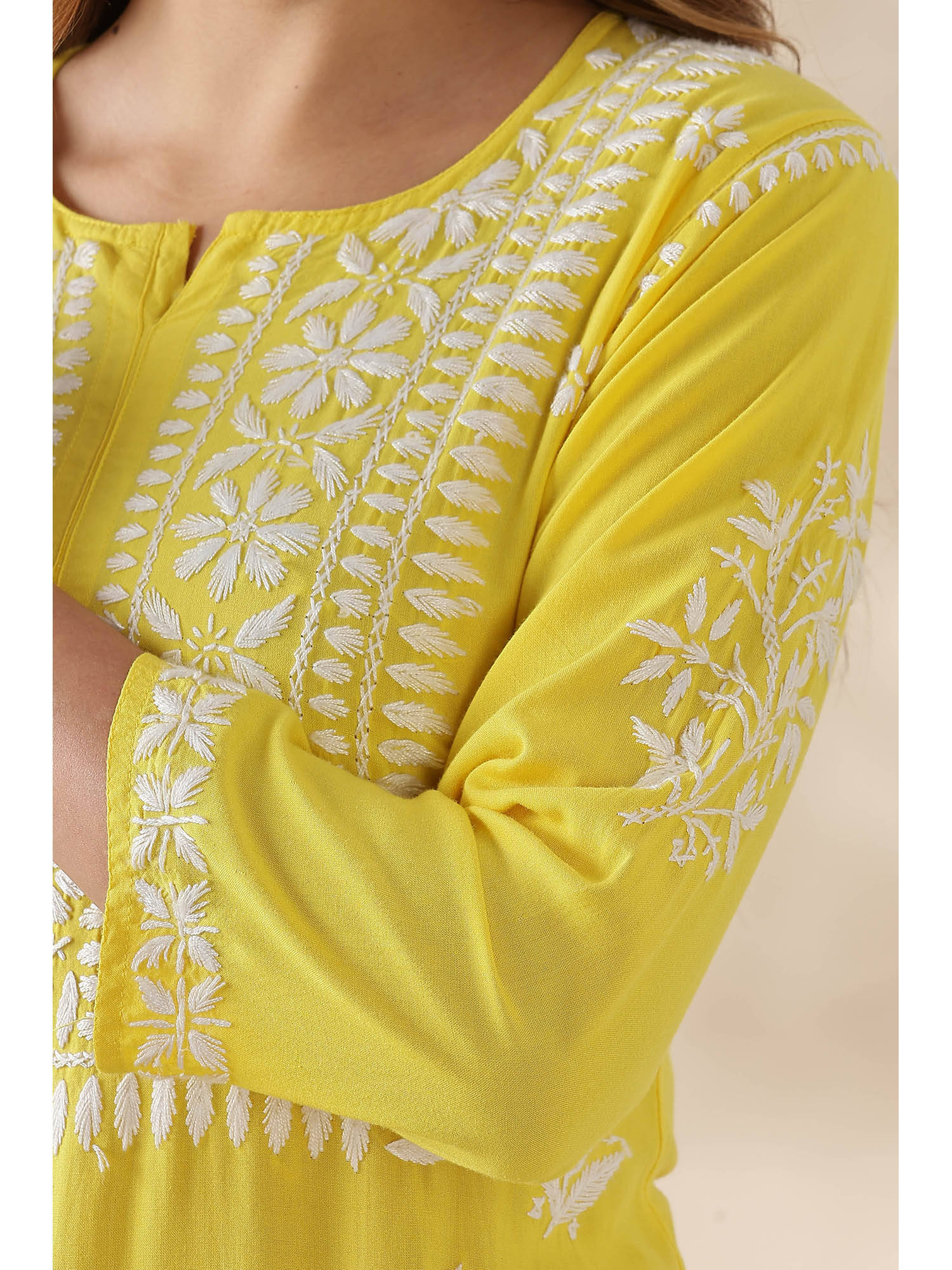 Chikankari Cotton Yellow Kurta