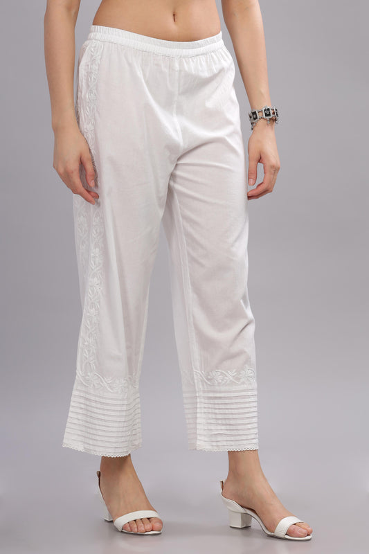 Ashra Chikankari Pallazo Cotton Pants