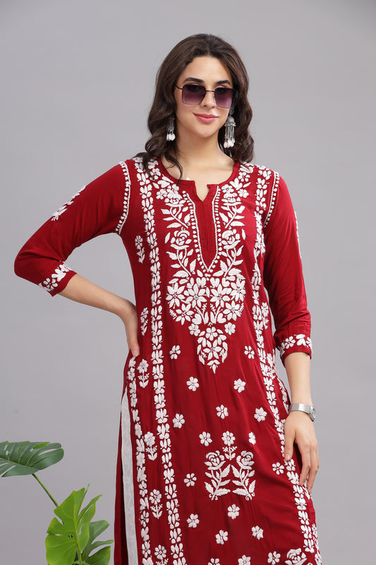 "Radhika Chikankari Modal Straight Kurta "