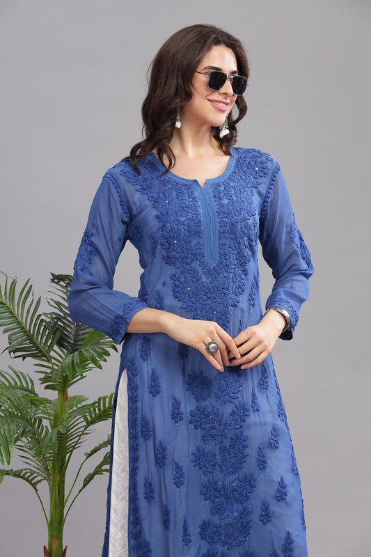 "Nayza Chikankari Crepe Straight Kurta "