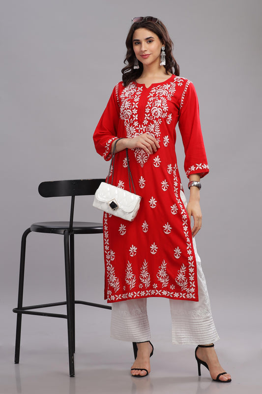 Rida Chikankari Rayon Straight Kurta