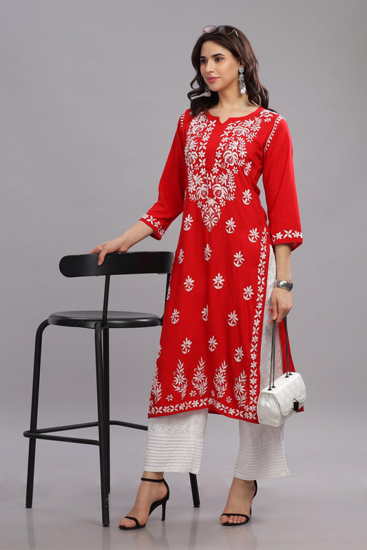 Rida Chikankari Rayon Straight Kurta