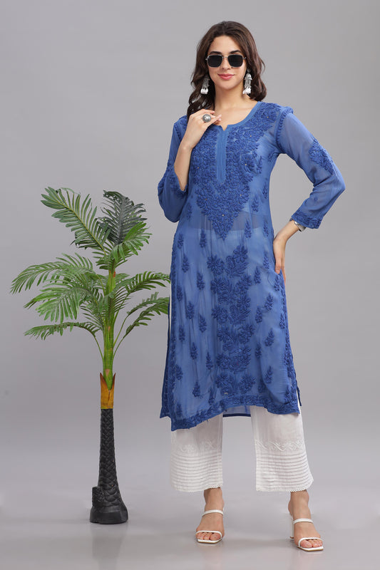 "Nayza Chikankari Crepe Straight Kurta "