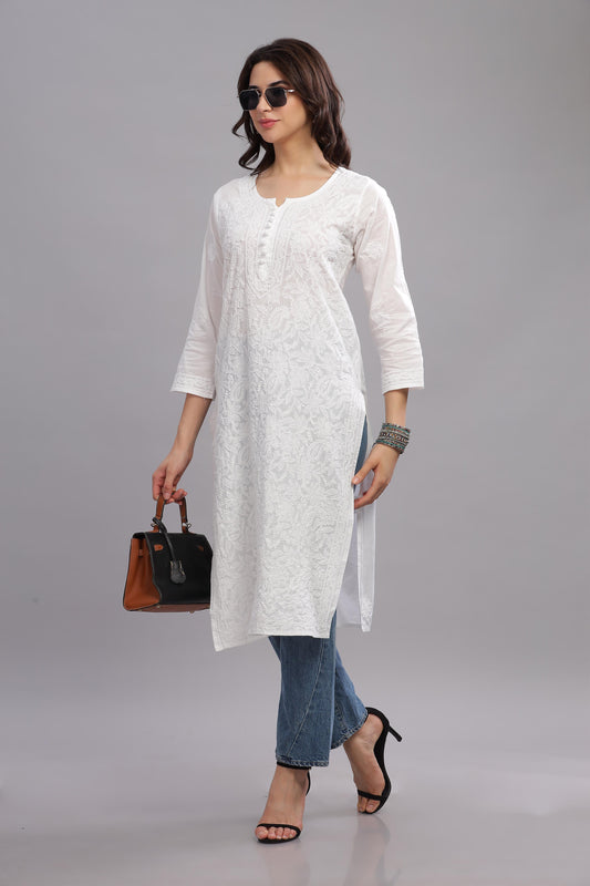 Abeera Chikankari Cotton Straight Kurta