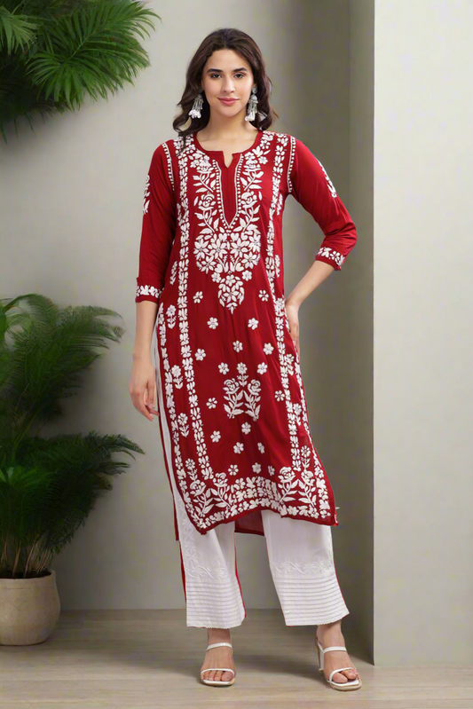 "Radhika Chikankari Modal Straight Kurta "