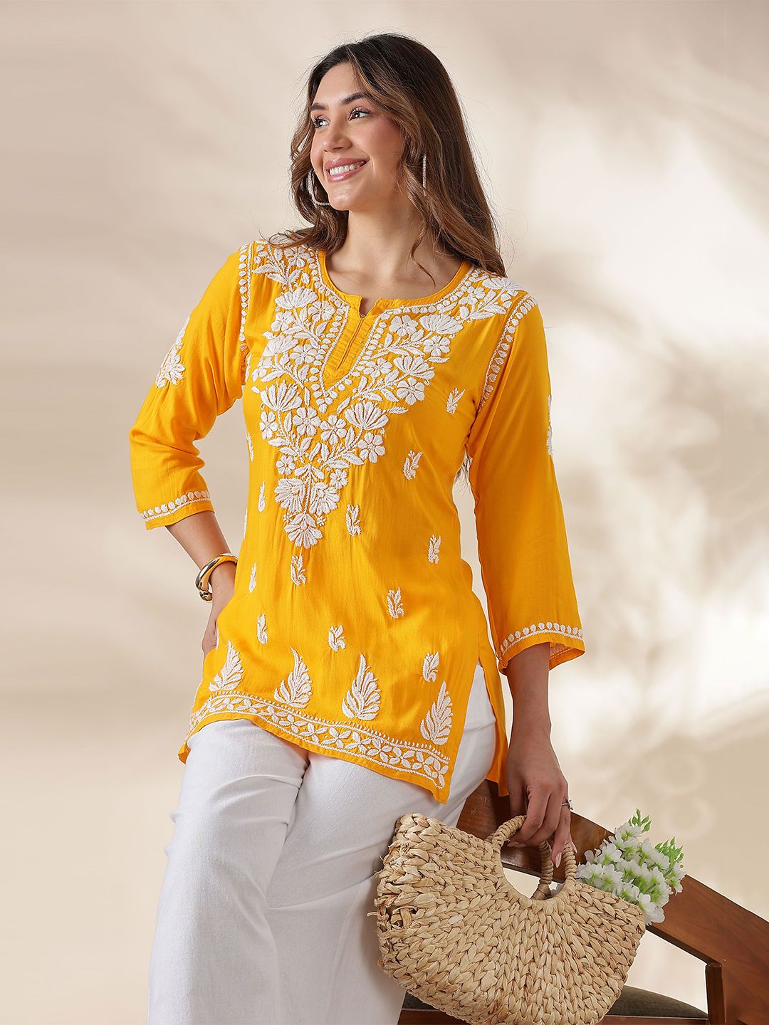 Women Floral Embroidered Chikankari Cotton Top