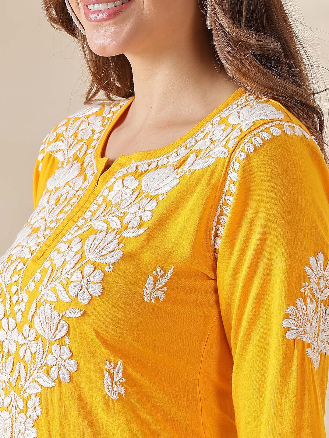 Women Floral Embroidered Chikankari Cotton Top