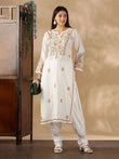 Floral Embroidered Thread Work Chanderi Cotton Straight Kurta