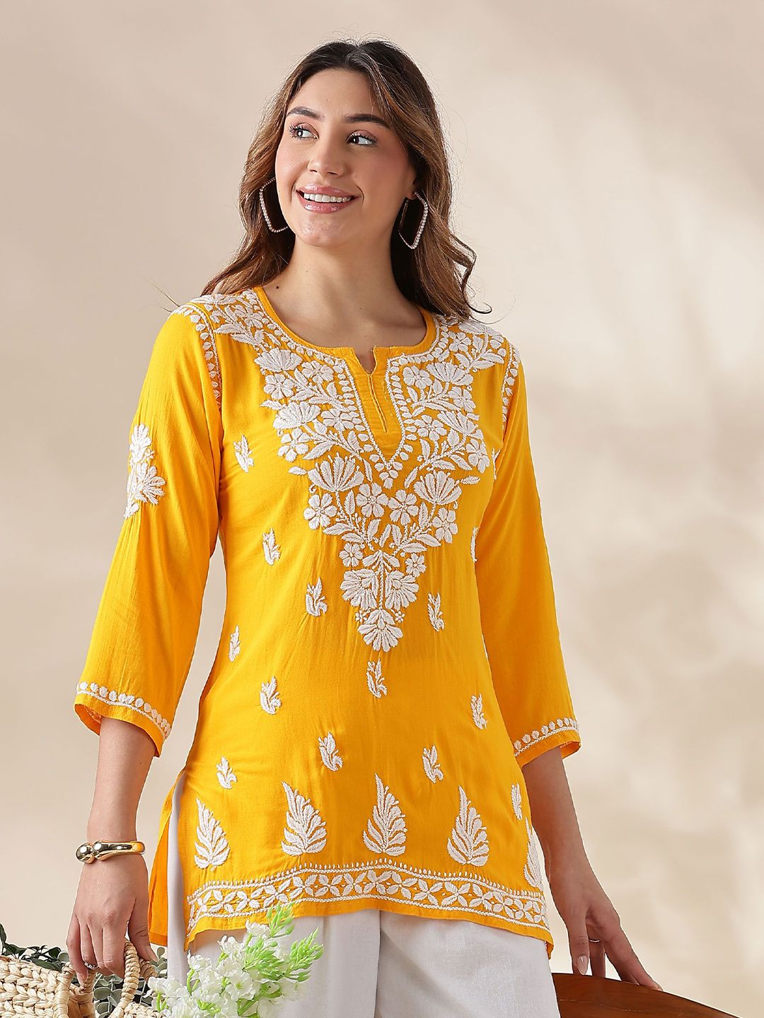 Women Floral Embroidered Chikankari Cotton Top