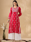 Floral Embroidered Thread Work Chanderi Cotton Straight Kurta