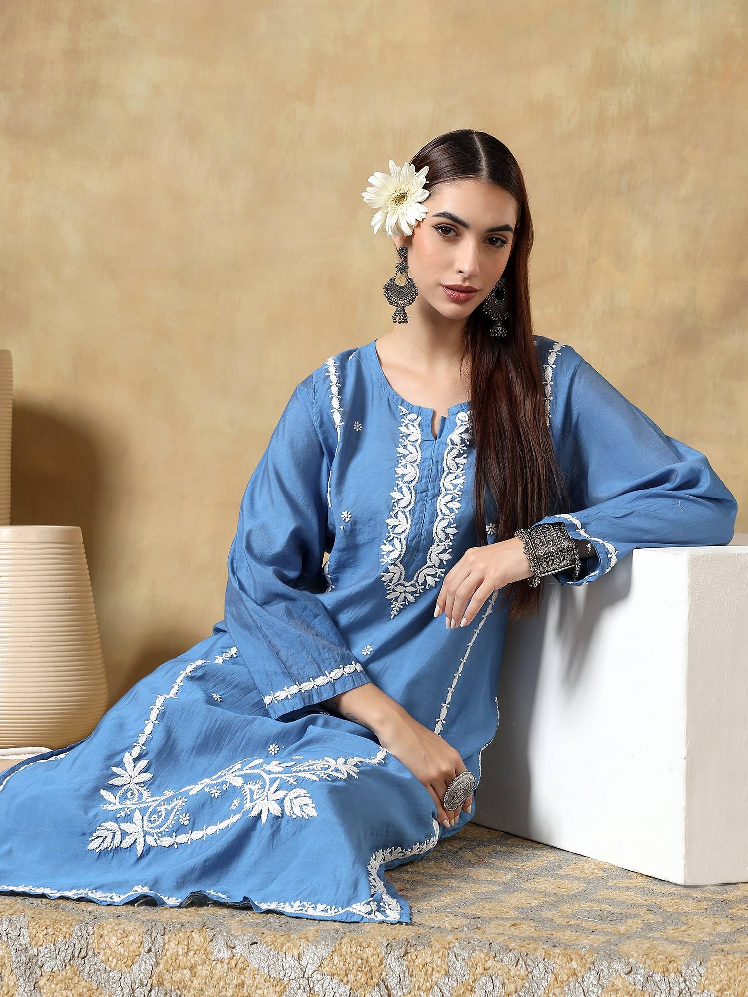 Blue Chinkankari Chanderi Kurta with Pant