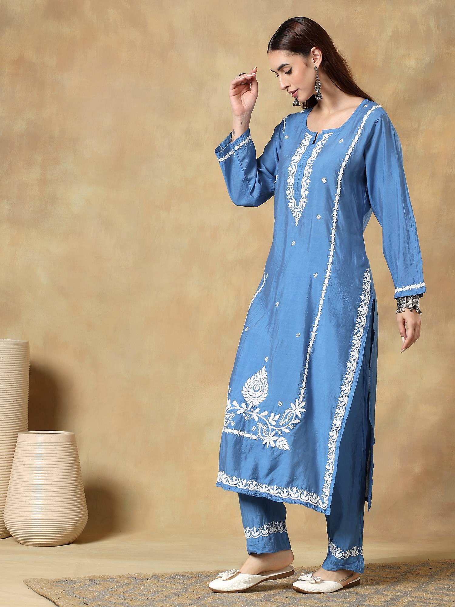 Blue Chinkankari Chanderi Kurta with Pant