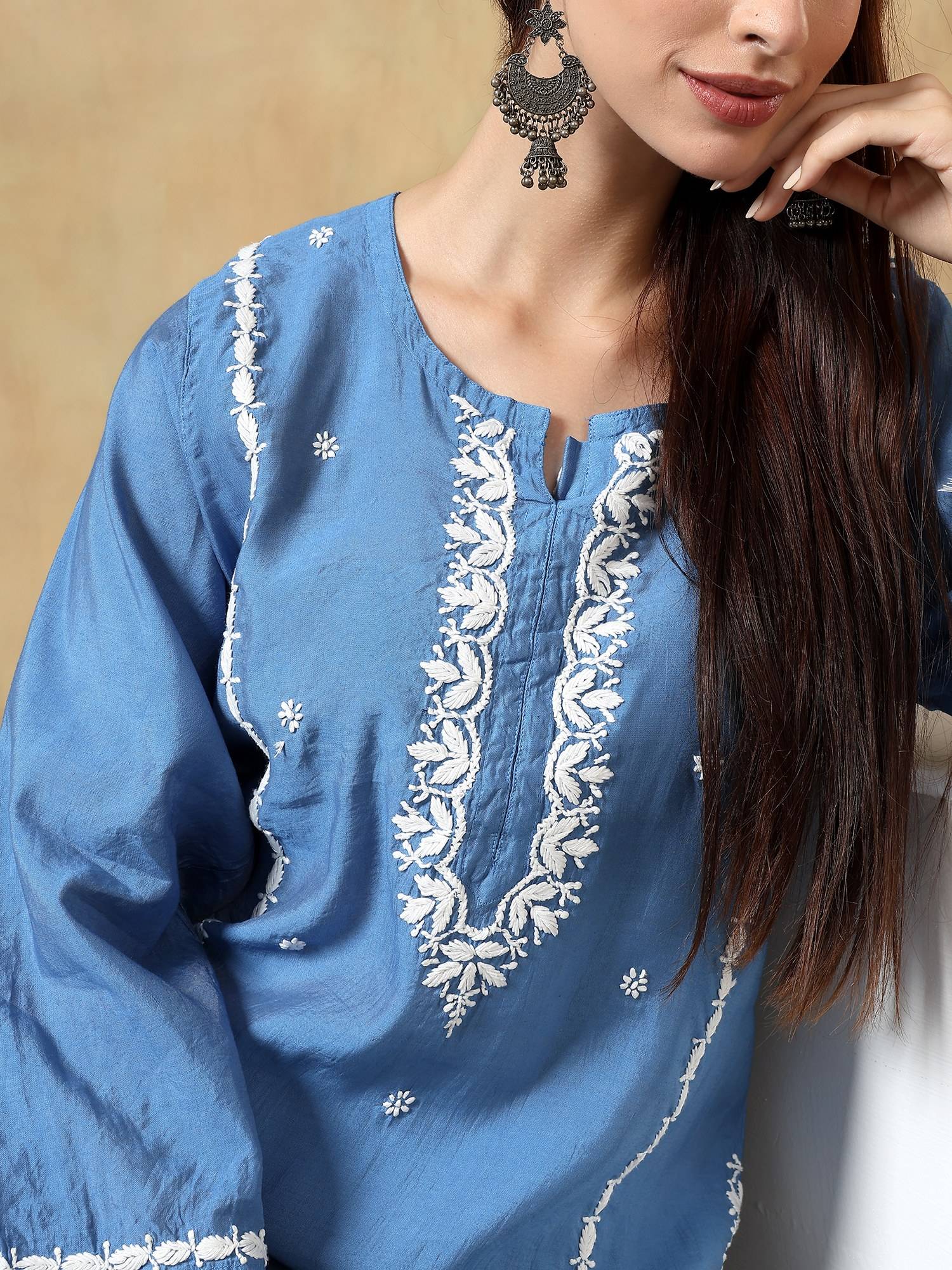 Blue Chinkankari Chanderi Kurta with Pant