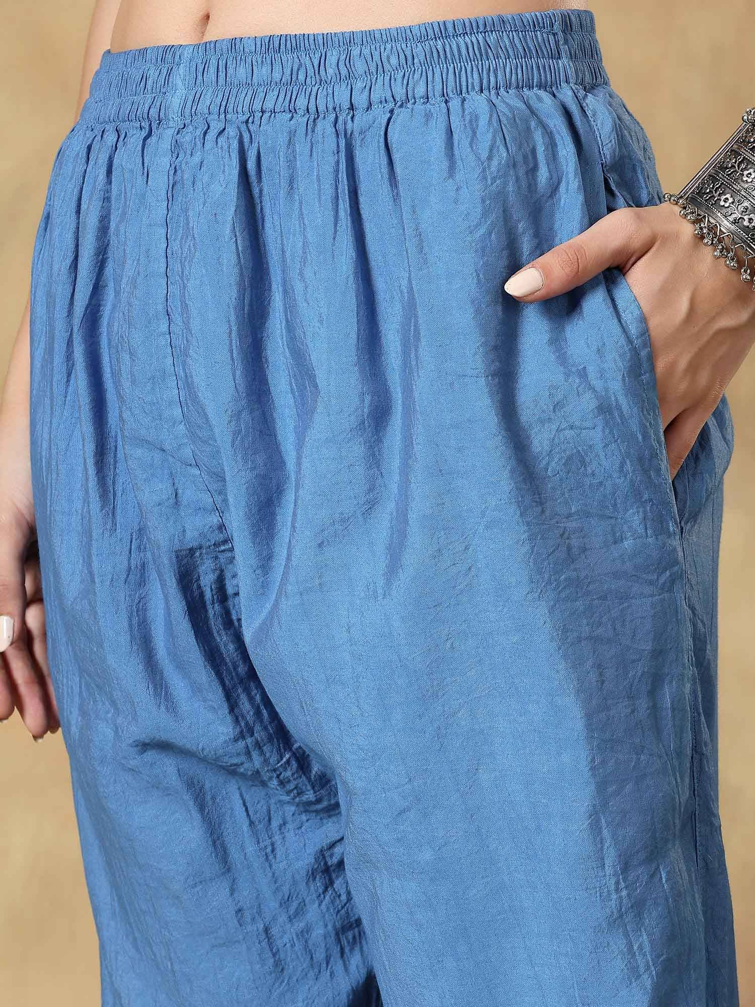 Blue Chinkankari Chanderi Kurta with Pant