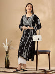 Floral Embroidered Thread Work Chanderi Cotton Straight Kurta