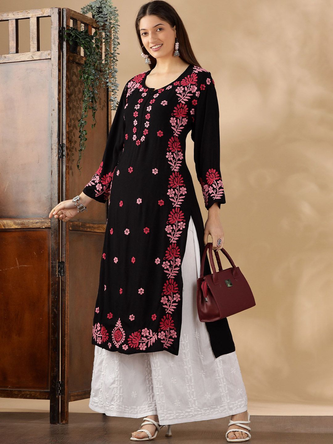 Women Floral Printed Festive Cotton A-Line Kurta