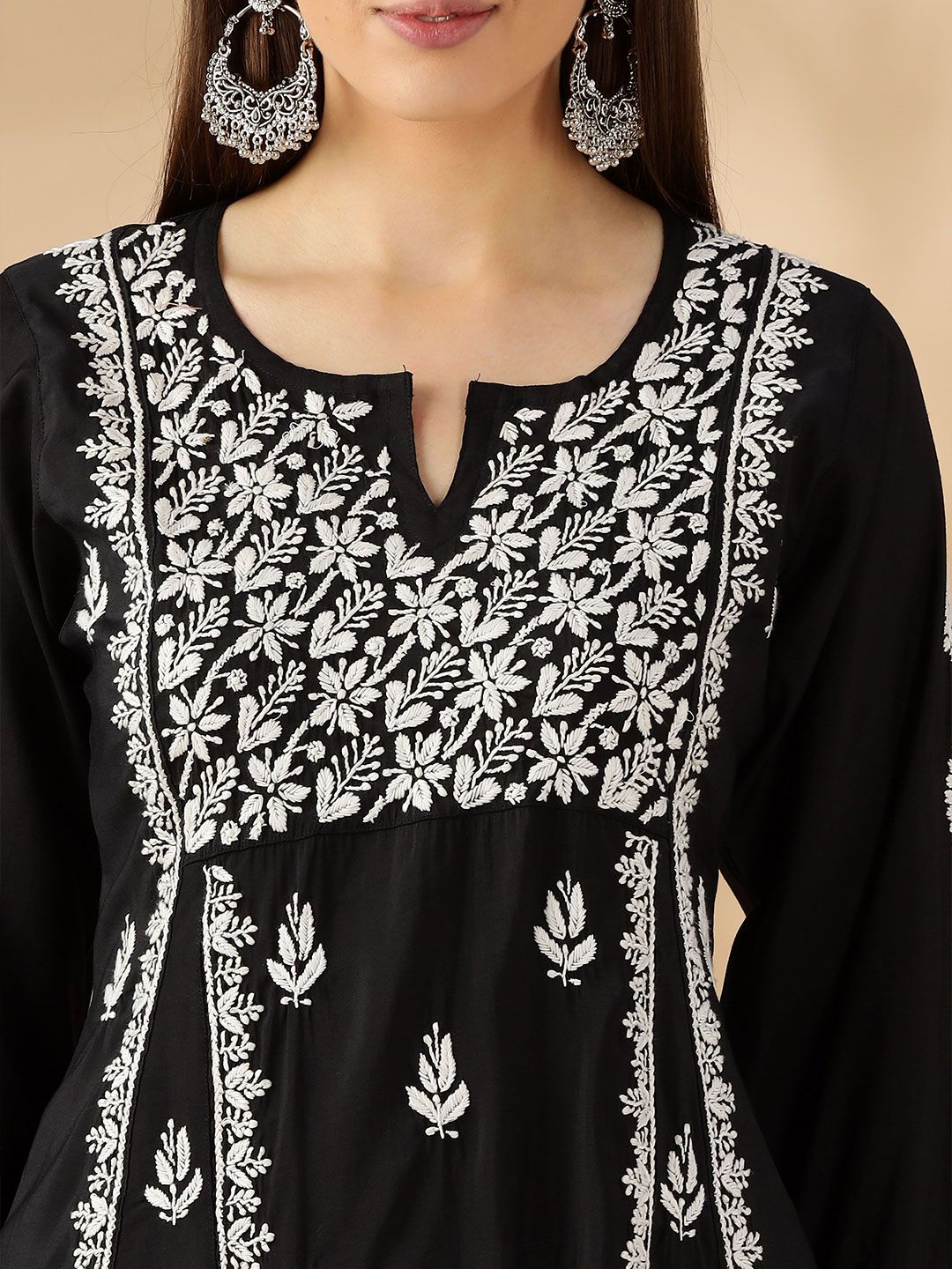 Floral Embroidered Thread Work Chanderi Cotton Straight Kurta
