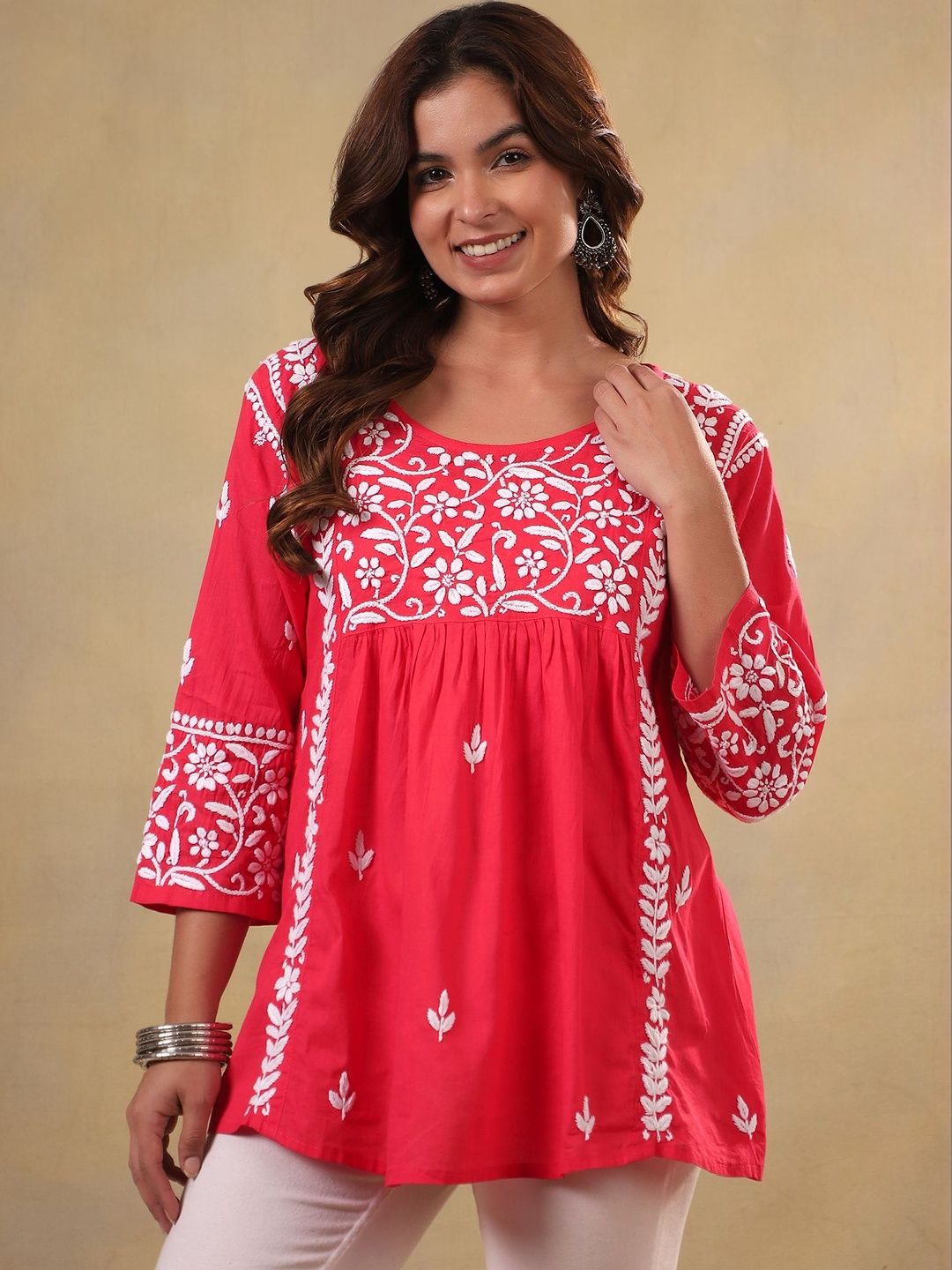 Women Floral Embroidered Chikankari Indie Florals Kurta