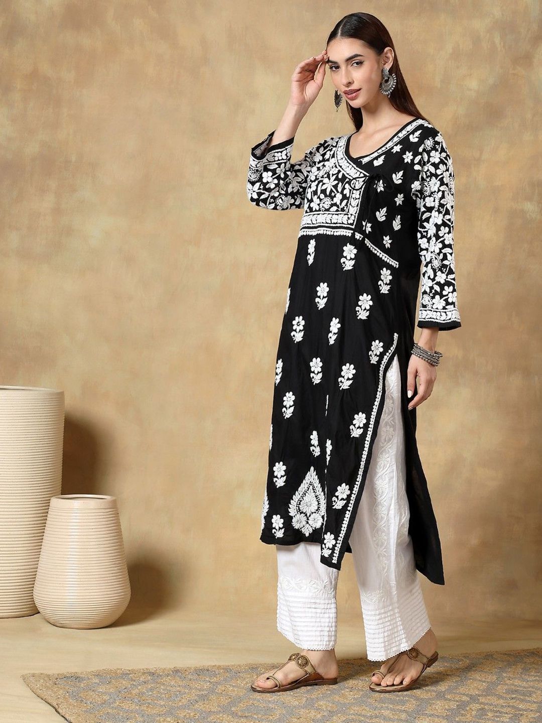 Women Floral Printed Festive Cotton Straight Kurta